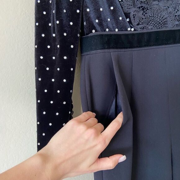 Self Portrait Guipure Black Jumpsuit Lace Trimmed Embellished Size 4 - Picture 16 of 17